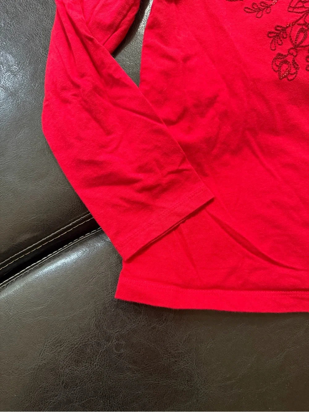 OshKosh B'gosh - Girl’s Red Long-Sleeve Tee with Dark Red Snowflake Graphic